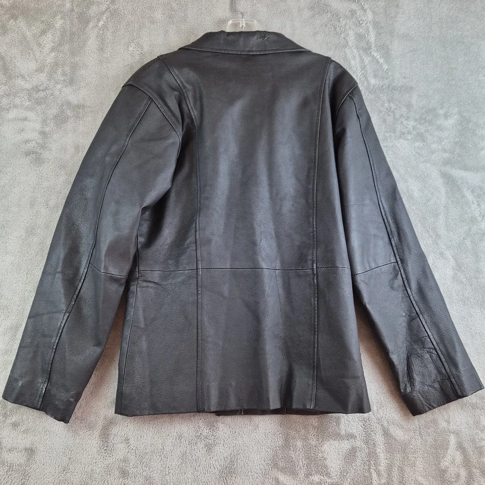 Serge Platini Blazer Jacket Small Black Genuine Leather 2 Buttons Sport Coat - Picture 2 of 16